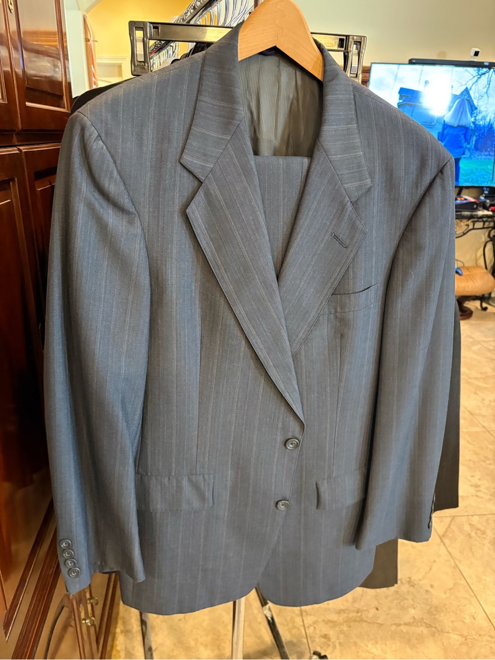 Classic Men's Charcoal Pinstripe Suit Jacket - Gray